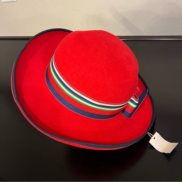betmar Accessories - Betmar Vintage wool hat, red with multicolor ribbon detail, RARE deadstock NWT